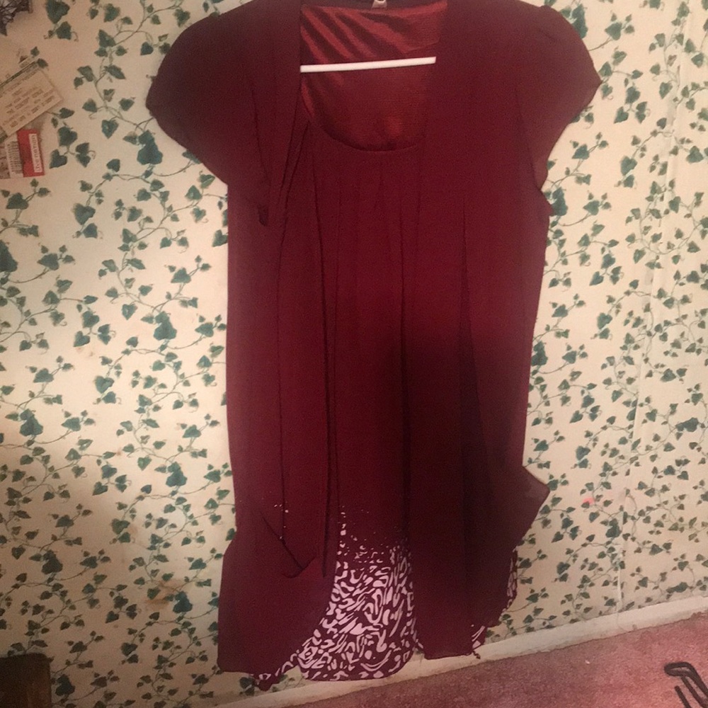 Maroon dress with white decorations